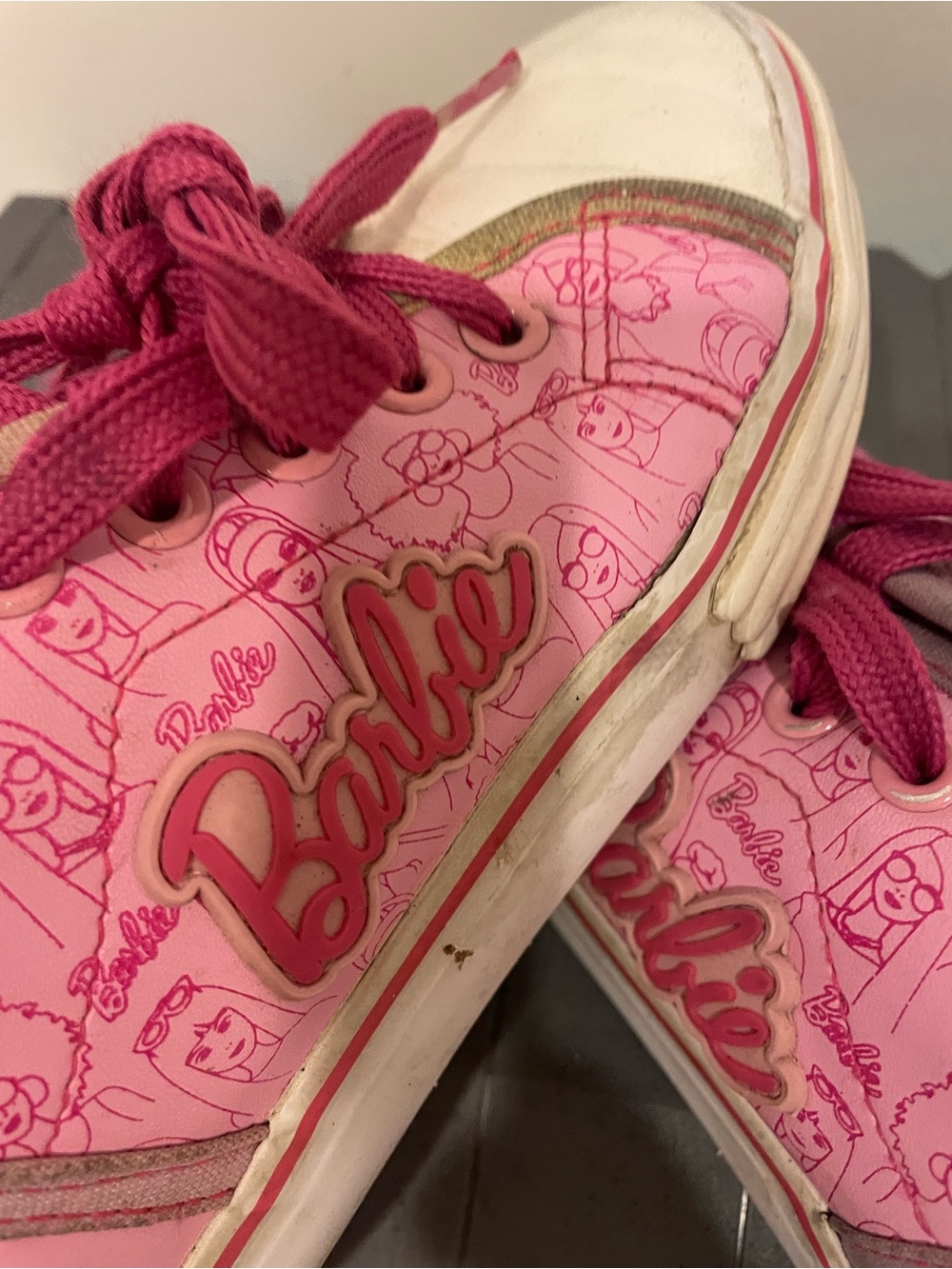 Barbie Pink Graphic Lace-Up Kids Sneakers